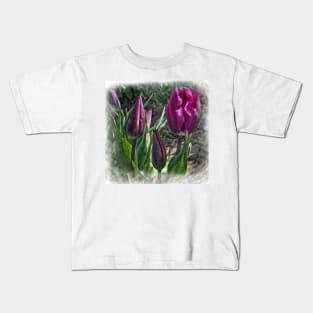 Dark Purple Tulips Opening Kids T-Shirt